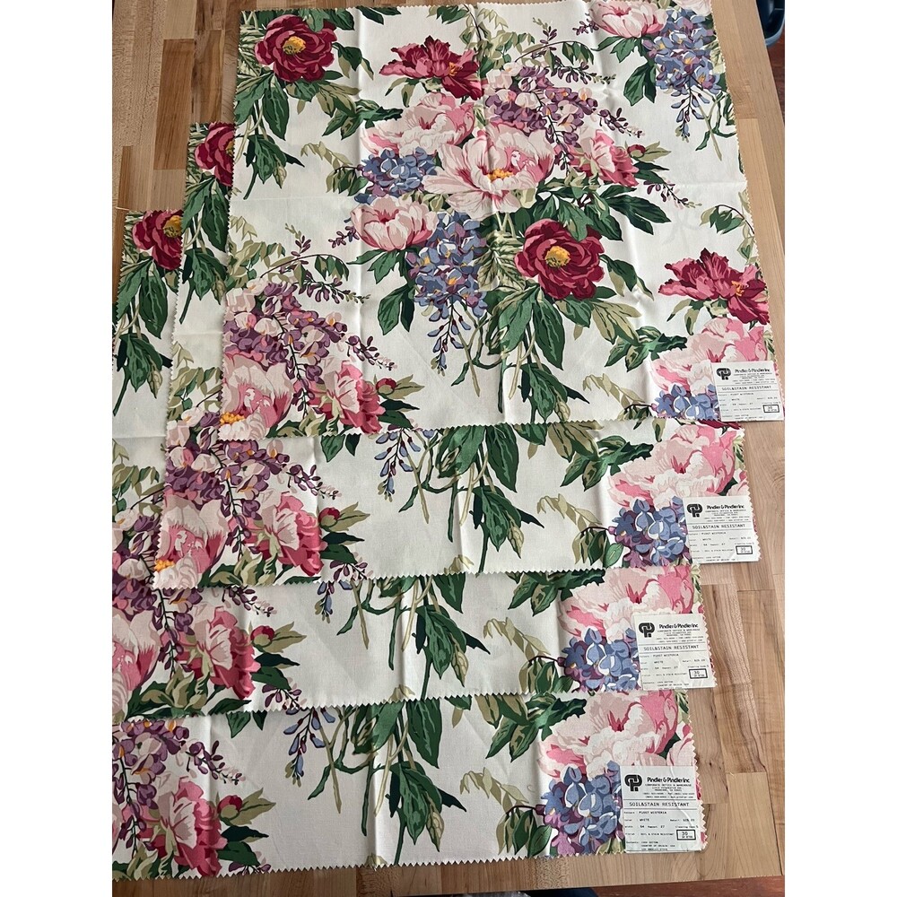 Pindler Fabric Samples 4 Pieces 24 X 26 100% Cotton White Floral P1007 Wisteria